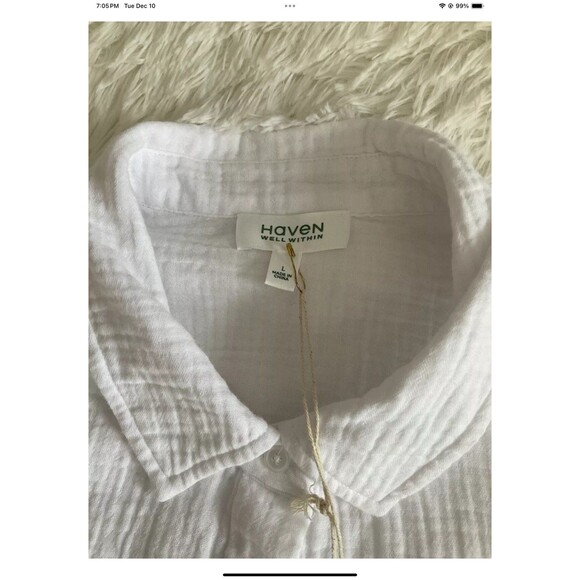 Haven Well Within Womens Lg White Long Sleeve Buttondown Shirt/Beach Coverup NEW - Picture 5 of 8